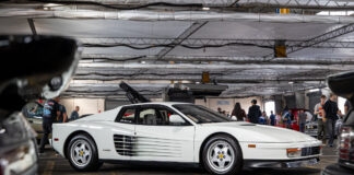 RADwood SoCal 2025: A Blast From the ’80s & ’90s Automotive Past at the Port of LA RADwood SoCal white Ferrari Testarossa