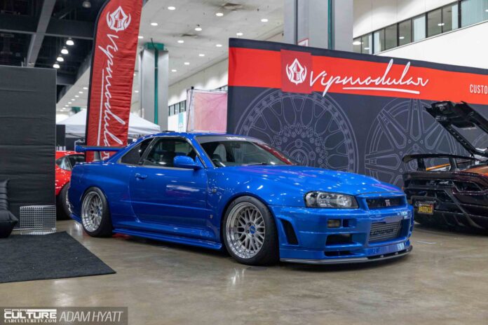 Nissan Skyline GT-R displayed under event lighting at Wekfest USA Los Angeles 2025 car show