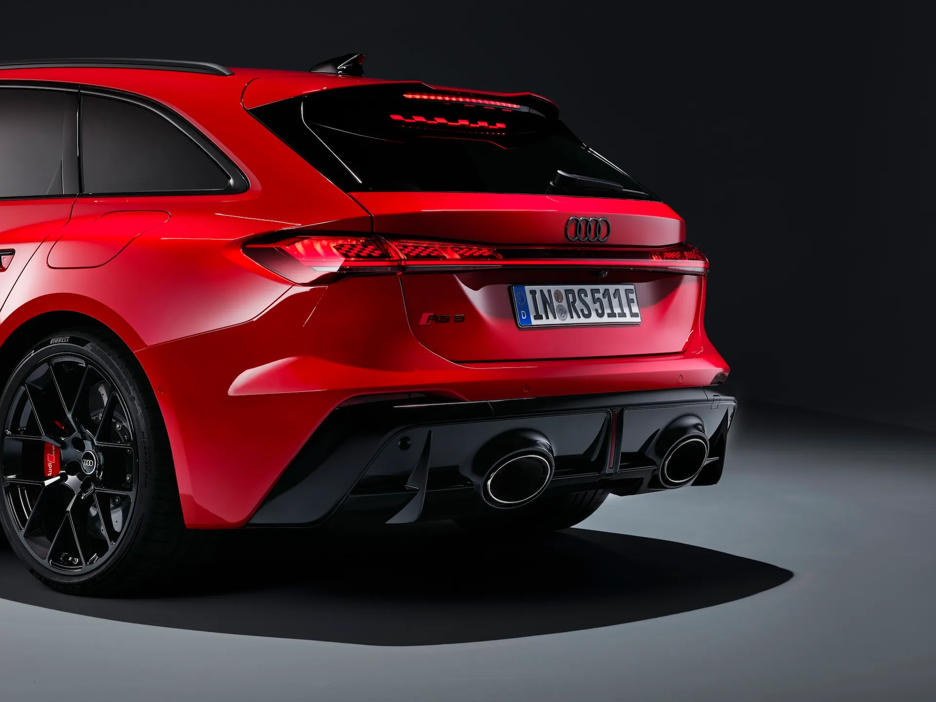 2027 Audi RS5 Avant rear view showing quad exhaust and LED taillights