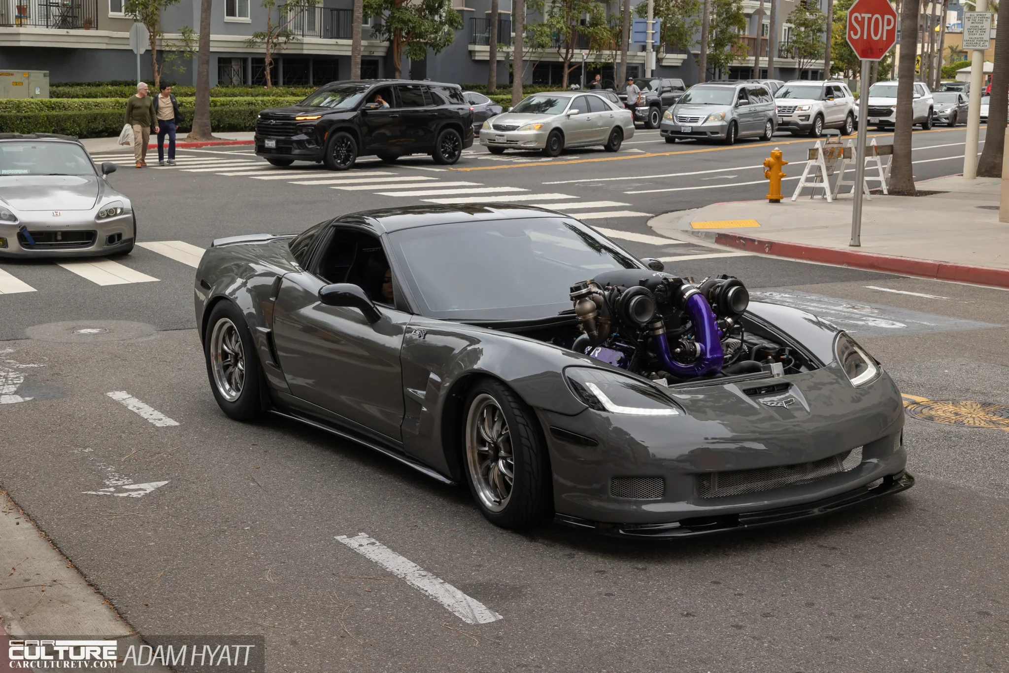 grey C6 Corvette Z06 with a twin-turbo setup