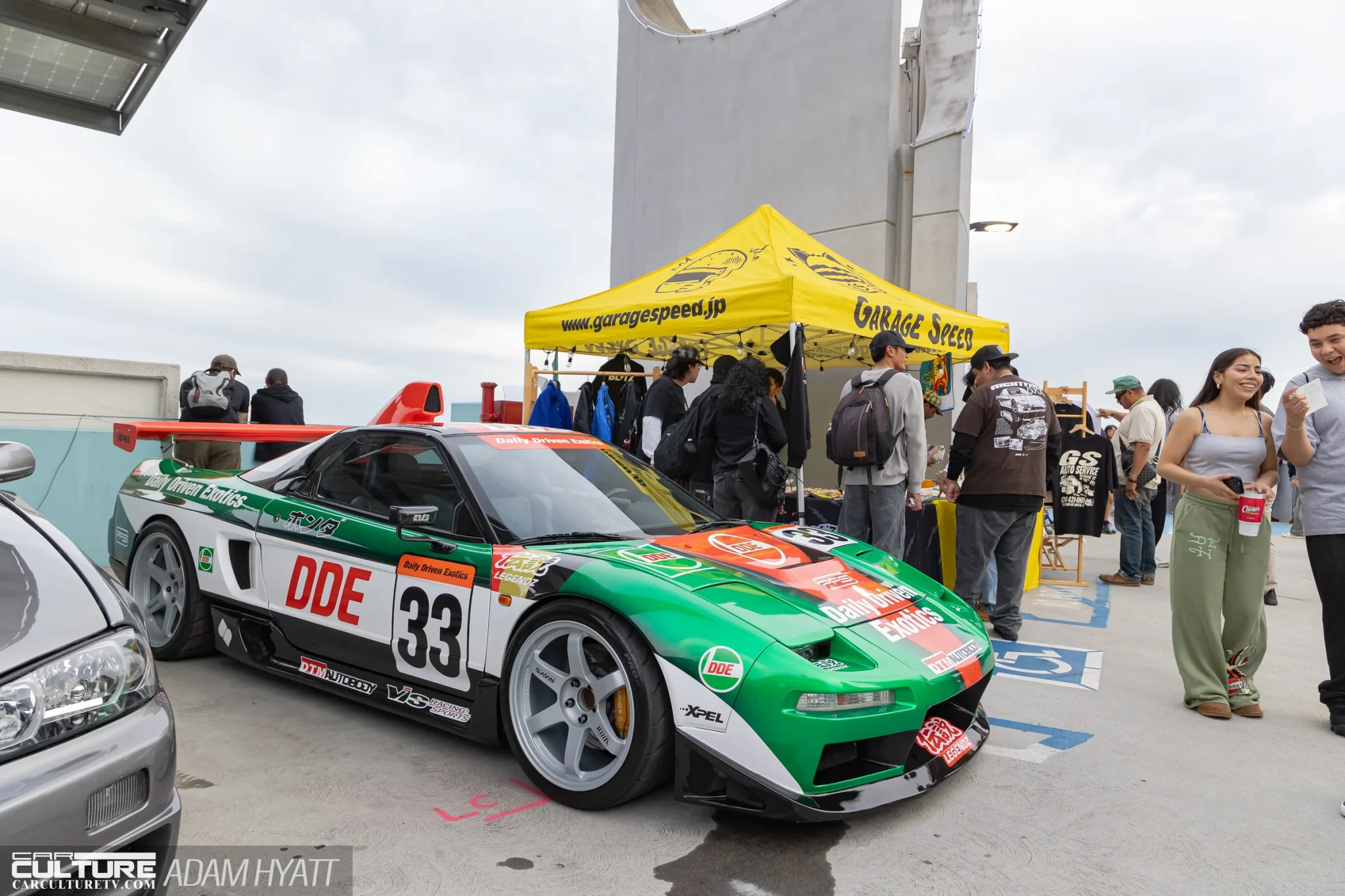 Daily Driven Exotics NSX in Castrol-style green DDE livery with a DTM widebody